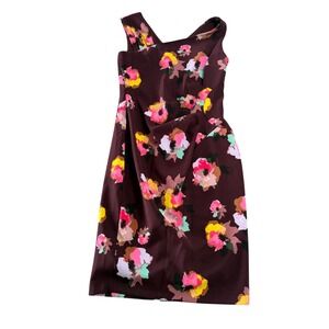 Laundry by Shelli Segal Burgundy Floral Asymmetrical Sheath Dress Size 12